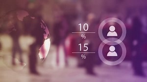 World Population Data Presentation Concept with Blur People Crowd and Animated Charts with Porcentage Numbers