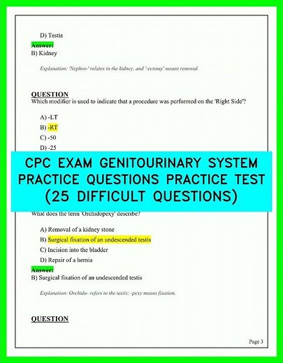 CPC EXAM GENITOURINARY SYSTEM PRACTICE QUESTIONS PRACTICE TEST 25 DIFFICULT QUESTIONS VIDEO 2026EX