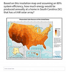 Based on the insolation map provided, assuming an 80% system ef... | Filo