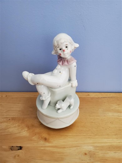 Vintage Porcelain Rotating Clown Music Box Figurine - Etsy