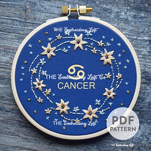 Cancer Hand Embroidery Pattern, Zodiac Embroidery Pattern, Cancer Embroidery, Celestial Design, Hand Embroidery Pattern PDF, Beginner - Etsy