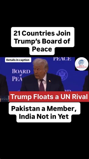 Daily Geopolitics on Instagram: "US President Donald Trump and leaders/representatives from 19 other countries have signed on the Charter of so-called ‘Board of Peace’, a multilateral grouping intended to resolve conflicts globally. The signing ceremony took place on the margins of the World Economic Forum (WEF) in Davos on Thursday. Trump has said that the Board may replace the United Nations (UN) in the future. There is a reported price tag of $1 billion for a permanent membership. “The Charte