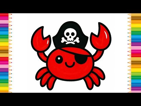 How to Draw a Cute Pirate Crab | Easy Kawaii Crab Drawing for Kids