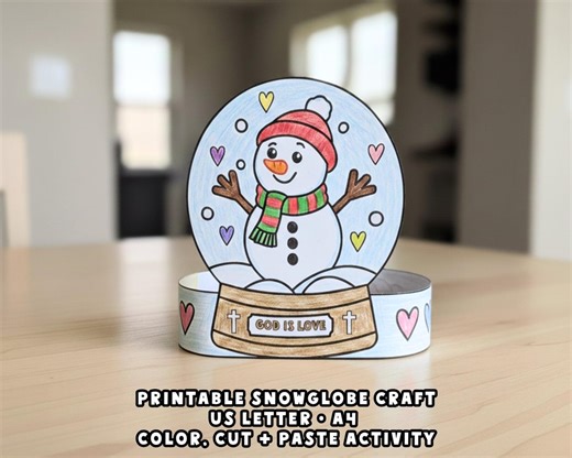 Winter Sunday School Craft: Snowman Paper Snow Globe Activity, Bible Study, God is Love, Snowflake Class Activity, Valentines Day Party