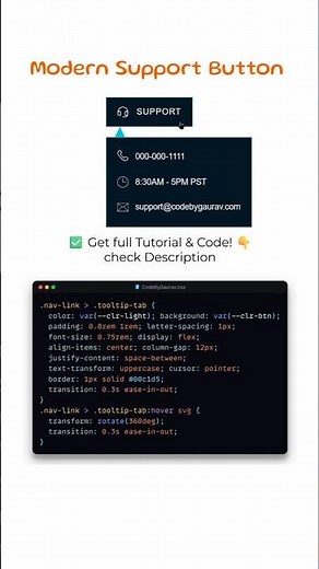 Support Button with Hidden Info on Hover 🔥 | HTML & CSS UI Effect #webdevelopment #coding