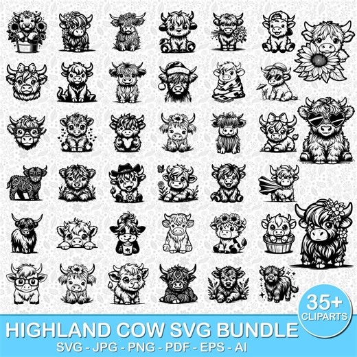Highland Cow Svg Bundle, Floral Cow Svg, Cow Png, Baby Cow Svg, Cow Clipart, Svg, Png, Jpg, Pdf, AI, Eps, Instant Download Svg, Cute Cow Svg - Etsy