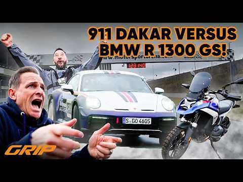 Auto vs. Motorrad: Porsche 911 Dakar mit 480 PS 🆚 der brandneuen BMW R 1300 GS mit 145 PS I GRIP