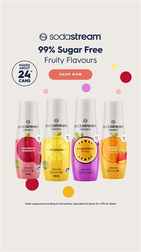 Your favourite SodaStream fruits flavours, all the taste and 99% sugar free! | SodaStream Australia