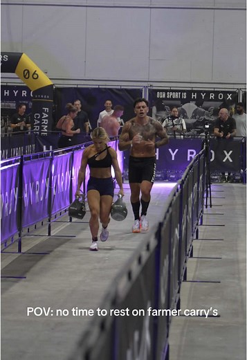 Intense Hyrox Athlete Farmers Carry Challenge