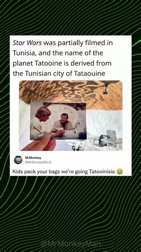 Star Wars was partially filmed in Tunisia, and the name of the planet Tatooine is derived from the