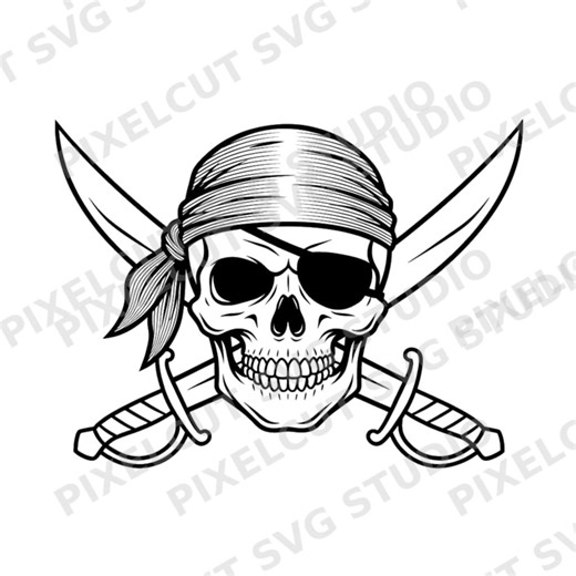 Pirate Skull With Bandana & Eyepatch SVG PNG | Crossed Swords Silhouette for Laser Engraving - Etsy Canada