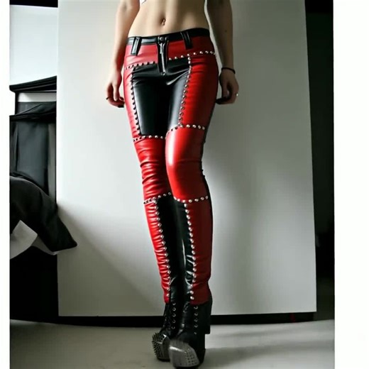 Women's Gothic Black and Red Studded Leather Pants – High-waisted Slim Fit Punk Rock Trousers With Studs & Patches | Women Handmade Jeans - Etsy
