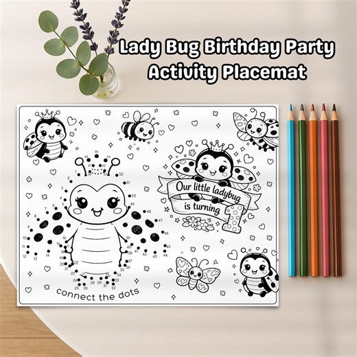 Lady Bug Birthday Party Activity Placemat, Love Bug Coloring Sheet for First Birthday, Turning One, Connect the Dots - Etsy