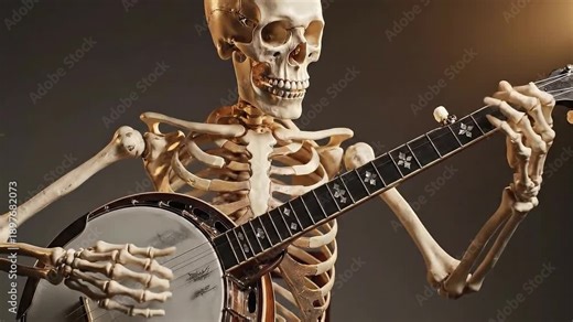 A spooky skeleton playing the banjo