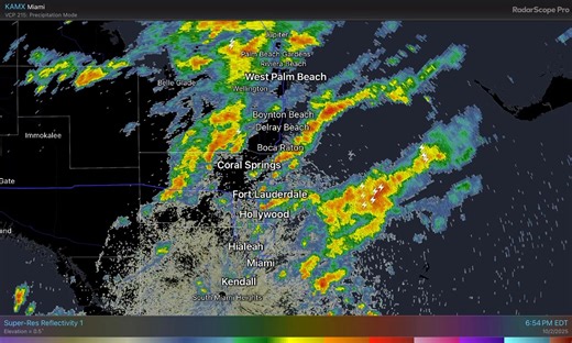 19K views · 73 reactions | Thursday Evening Radar Update (7:45pm): - Rainfall intensity is beginning to pick up across southern Palm Beach and Broward counties. - Heavy rainfall over a long duration could result in localized flooding over the next several hours. - Don't drive on flooded roadways! | US National Weather Service Miami Florida | Facebook