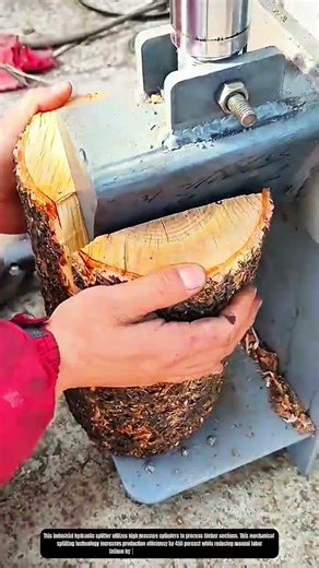 Hydraulic log splitting and timber processing work process on lumber site