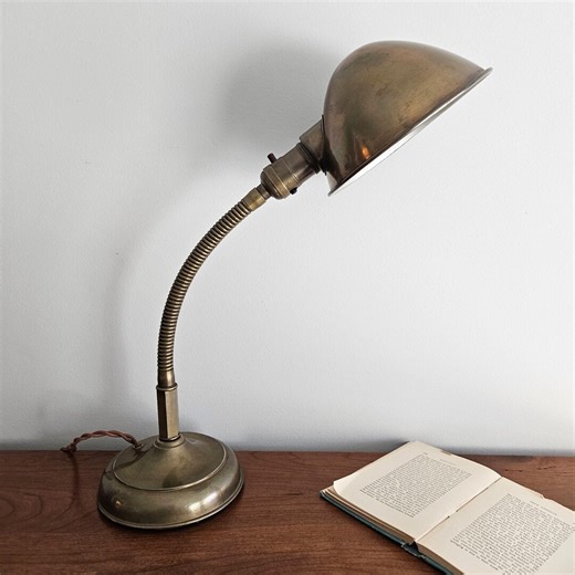 Vintage Brass Gooseneck Desk Lamp. Antique Miller Reading Lamp. - Etsy