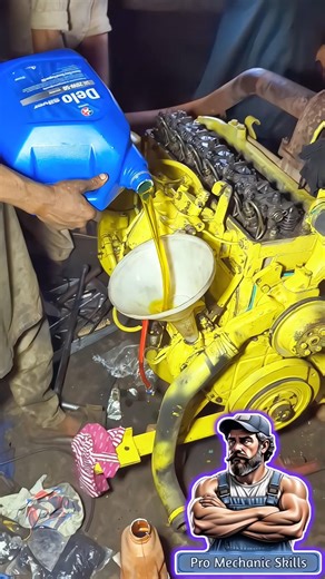 Mercedes Benz Truck Engine Oil Filling–Satisfying Service#shorts #engine #mercedes #oil #viralshorts