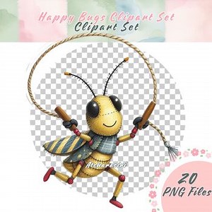 Happy Bugs Clipart Set of 20 PNG Cute Insect Illustrations