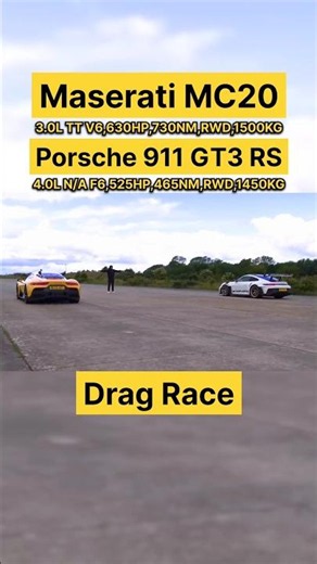 Maserati MC20 vs Porsche GT3 RS Drag Race 🚀🔥