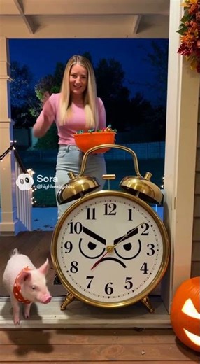 Angry alarm, clock comes to door on Halloween Sora 2 Ai