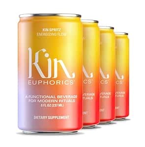 Kin Euphorics Kin Spritz Non-Alcoholic Functional Beverage | Invigorating Energizer | Adaptogen & Nootropic Drink | Rhodiola Rosea, 5-HTP, GABA | Ginger, Hibiscus, Citrus | Ready to Drink | 8 Fl Oz (12pk)
