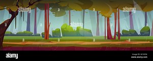 Game ground texture of forest in rain. Summer landscape of deep woods with green trees, bushes and path in rainy weather. Vector cartoon illustration Stock Vector Image & Art - Alamy