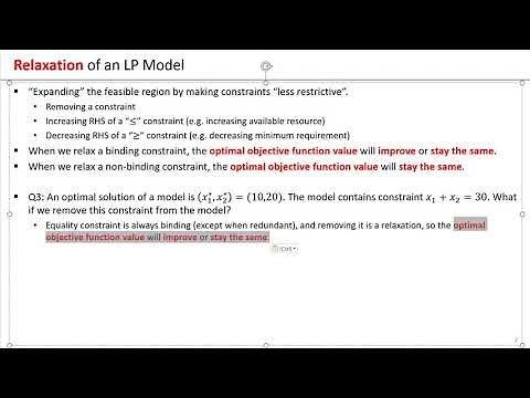 11. Sensitivity Analysis for LP - Relaxation and Restriction