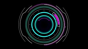 Animated Sci Fi HUD Interface with Rotating Concentric Circles and Data.