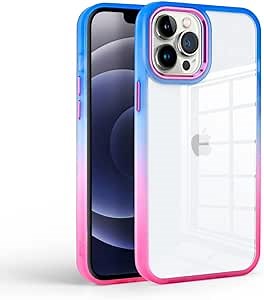 Colorful Gradient Transparent Phone Case Compatible with iPhone 14 Pro Max Plus 13 Pro 12 Pro 11 Antifall Metal Lens Protection TPU Fashion Luxury Back Cover (Dark Blue+Rose Red,iPhone12/12 Pro)