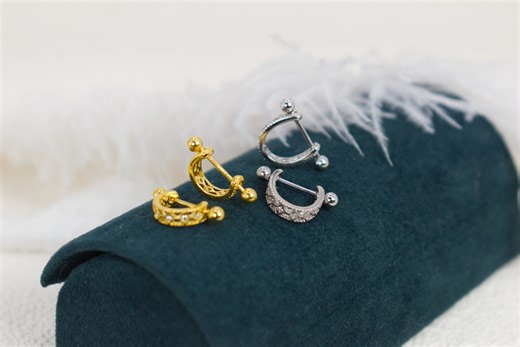 Gold Hoop Earrings /cartilage Hoop Earrings / Barbell Screw / Stud / Bags Screw / Barbell Screw / 925 Silver Stud / Piercing Hoop Ring - Etsy