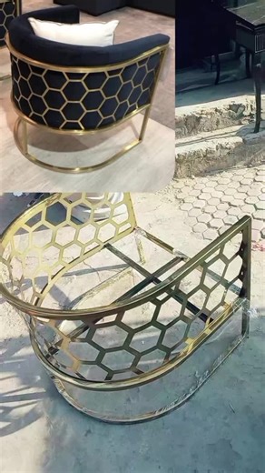 customize chair in process frame made in stealness steel cnc cutting and fine quality black velvet upholstery #sschair #brasschair #metalchair #bedroomchair #loungechair