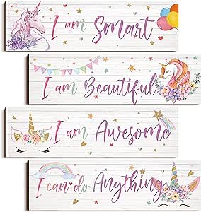 Yulejo Unicorn Wall Decor Girls Rainbow Wall Art Unicorn Room Decor Rainbow Motivational Inspirational Room Bedroom Decorations for Christmas Girls Kids Bedroom Nursery Decorations Gift (Smart Style)