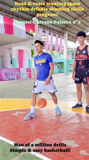 Denzel Cherson Palarca 6”2! The term "Read and React" refers to a comprehensive basketball offensive system, which teaches players to use spacing, movement, and defensive reactions to create scoring opportunities. The "creating space shooting skills program" within this context involves developing the fundamental basketball skills (passing, cutting, dribbling, shooting) necessary to make smart, instinctive decisions based on the defense's actions. | Jefferson L. Codera