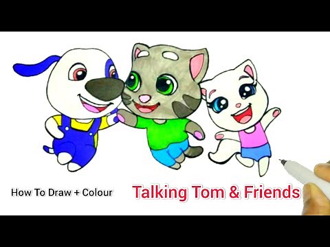 How To Draw + Colour Talking Tom & Friends Friendship | Talking Tom Drawing 🐱
