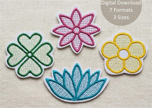 Minimal Floral FSL Embroidery Design Bundle | Lace Flower Machine Embroidery Pack | 4 Floral Applique Designs | Digital Download - Etsy