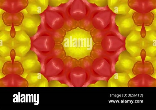 Colorful abstract pattern featuring red and yellow shapes arranged in a symmetric circular design Stock Video Footage - Alamy