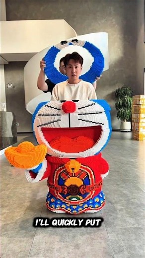 Hiding Inside Giant Doraemon Block Costume! 😱 #shorts #art #doraemon