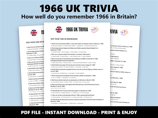 1966 UK Trivia Quiz: Multiple Choice 60th Birthday British History Test (instant Download) - Etsy