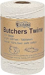 Vivifying Butchers Twine, 328 Feet 2mm Food Safe Cotton Bakers String for Tying Meat, Making Sausage, Trussing Turkey, Roasting, Cooking and Packing(Beige)