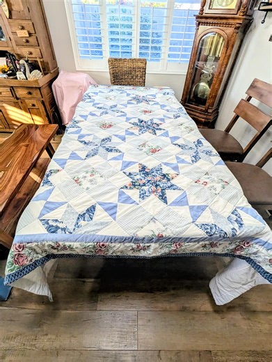 Vintage- Star- Quilt: Blue- Floral- Patchwork- Handmade- Hand Sewn- 1990s- Shabby Chic- Farmhouse- Country- Home Decor- Cotton- 88" X 84" - Etsy