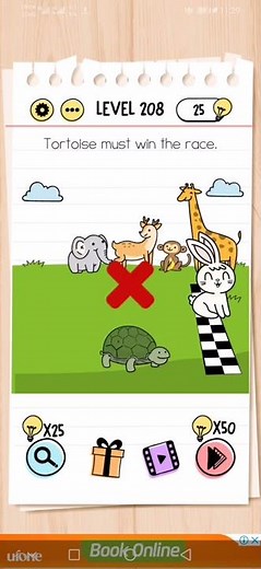 Brain test Level 208 tortoise must win the race Walkthrough