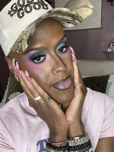 So what we calling this LEWK, yall? Drop in the comments! 💕 @Maybelline NY • Super Grippy Primer @Milani Cosmetics • “Mocha Moment” Cheek Kiss bronzer @Sephora Collection • Best Skin Ever Glow concealer • Microsmooth multi-tasking powder foundation @Estée Lauder • Double Wear Stay In Place concealer @LAWLESS Beauty • “Valentine” Pinch My Cheeks blush @Laura Mercier • Translucent Honey setting powder @Lashing Out Glam • “Ruby” Assorted Chocolates pressed powder • Pync Print palette @Huda Beauty 