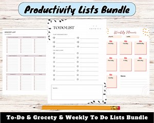 Printable Productivity Lists Bundle, Weekly Planner, To-do, Grocery (digital Download) - Etsy Canada