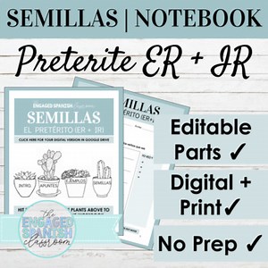 EDITABLE Spanish Preterite Tense ER IR Digital Interactive Notebook | SEMILLAS
