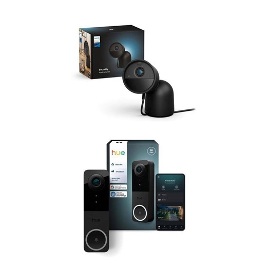 Philips Hue Secure Smart Wi-Fi HD Video Doorbell Camera and Plug-In Indoor/Outdoor Security Camera Combo (Black) - The Home Depot