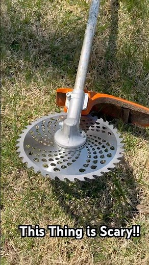 Saw Blade on a Weed Wacker!? 😬 #stihl #fs90r #stihlusa #lawnmaintenance #weedwacker #stringtrimmer