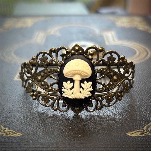 Mushroom Bracelet Filigree Cuff in Antique Bronze, Vintage Cottage Core Jewelry Accessories for Women - Etsy