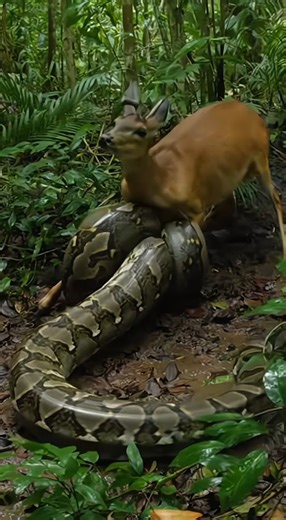 Giant Python Ambushes a Deer in the Jungle — A Shocking Survival Moment! 😱 #shorts”