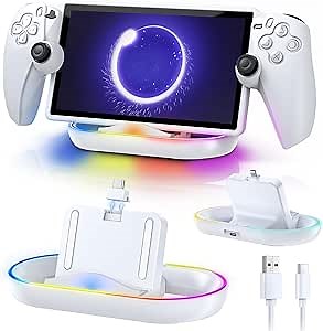 Charger Station for PlayStation Portal- Case Friendly, Charging Dock with Color Light Charger Stand & USB Type C Cable, Magnetic Type C Port for PS5 Ps Portal Charging with Case on (White)